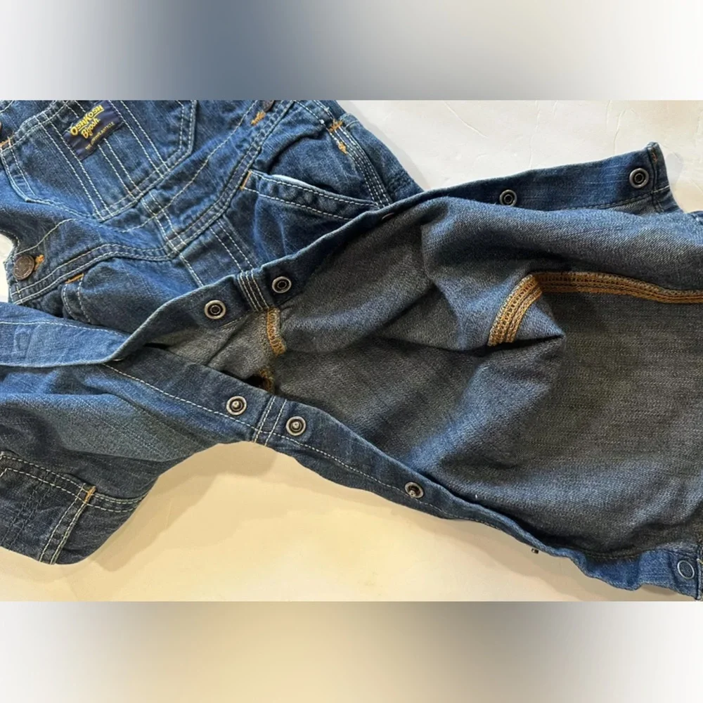 Vintage Oshkosh B'Gosh Baby Boy Size 12 Mth Blue Jean Carpenter Overalls Vestbak